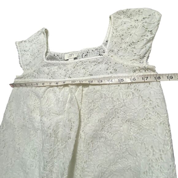 Ann Taylor Loft Ivory Top Shirt Crochet Cotton Blouse Short Sleeve Medium - Picture 7 of 7